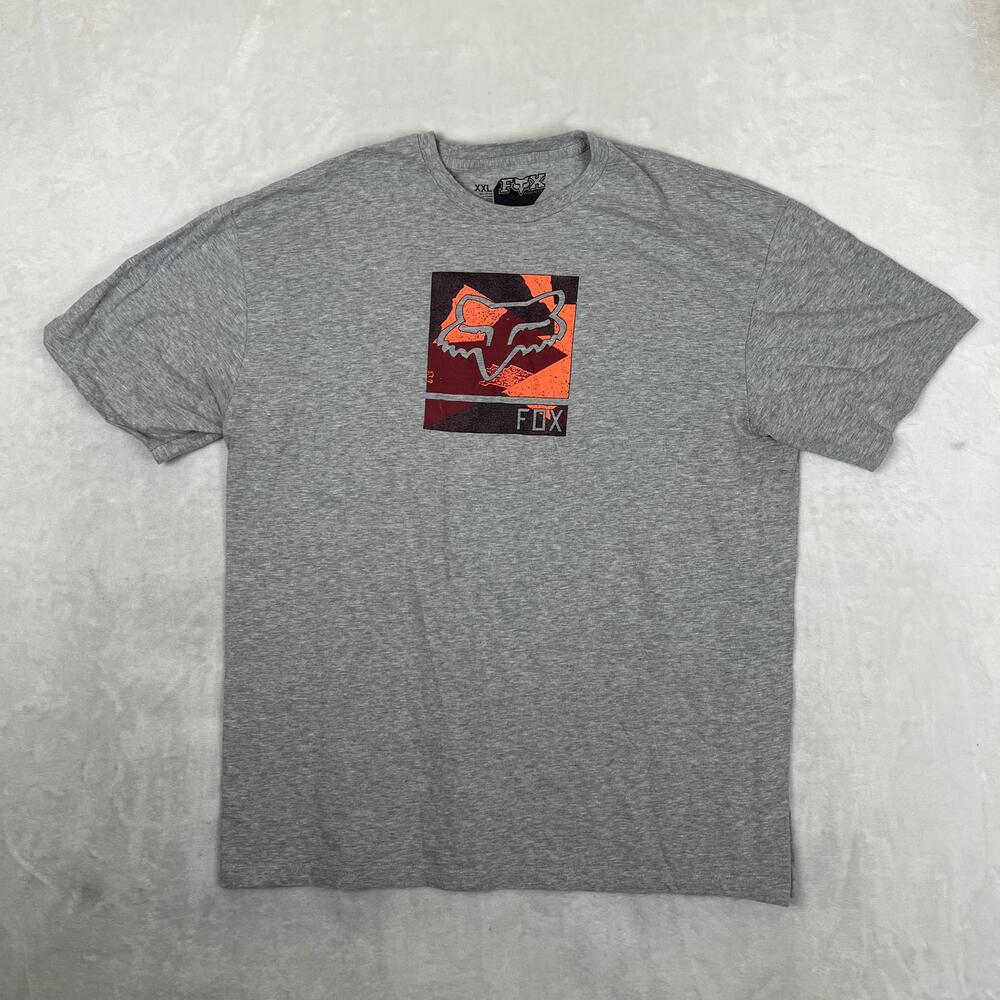 Fox Racing T-Shirt Mens 2XL Gray Logo Box Motocross Graphic Moto Racing Y2K